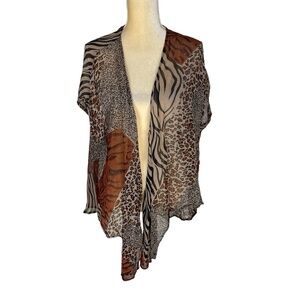 Phool Animal Print Kimono Swim Coverup‎ Brown Black Sheer Size Small